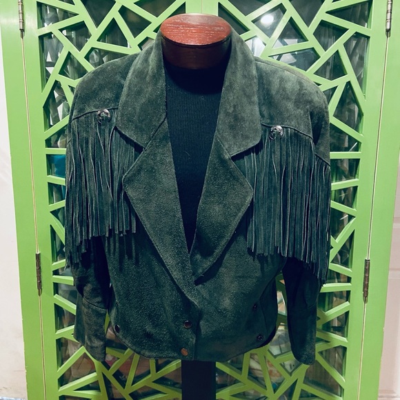 g4000 | Jackets & Coats | Vintage G400 Suede Leather Dark Green Boho Fringe Jacket S | Poshmark